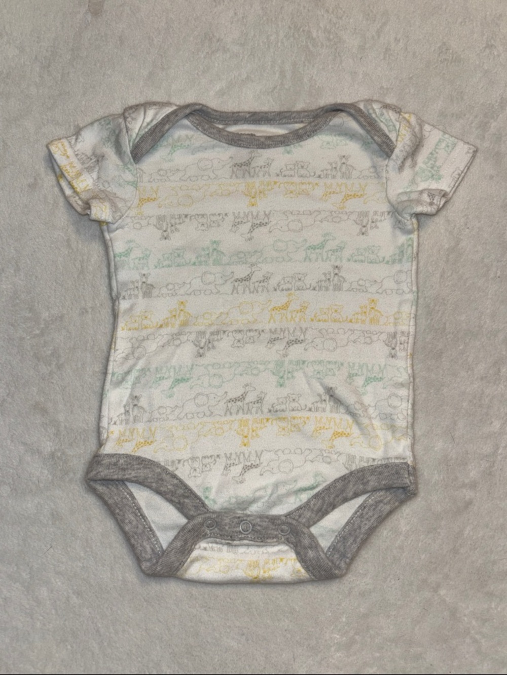 (3 for $10) Neutral Animal-Print Short Sleeve Baby Bodysuit in White and Gray